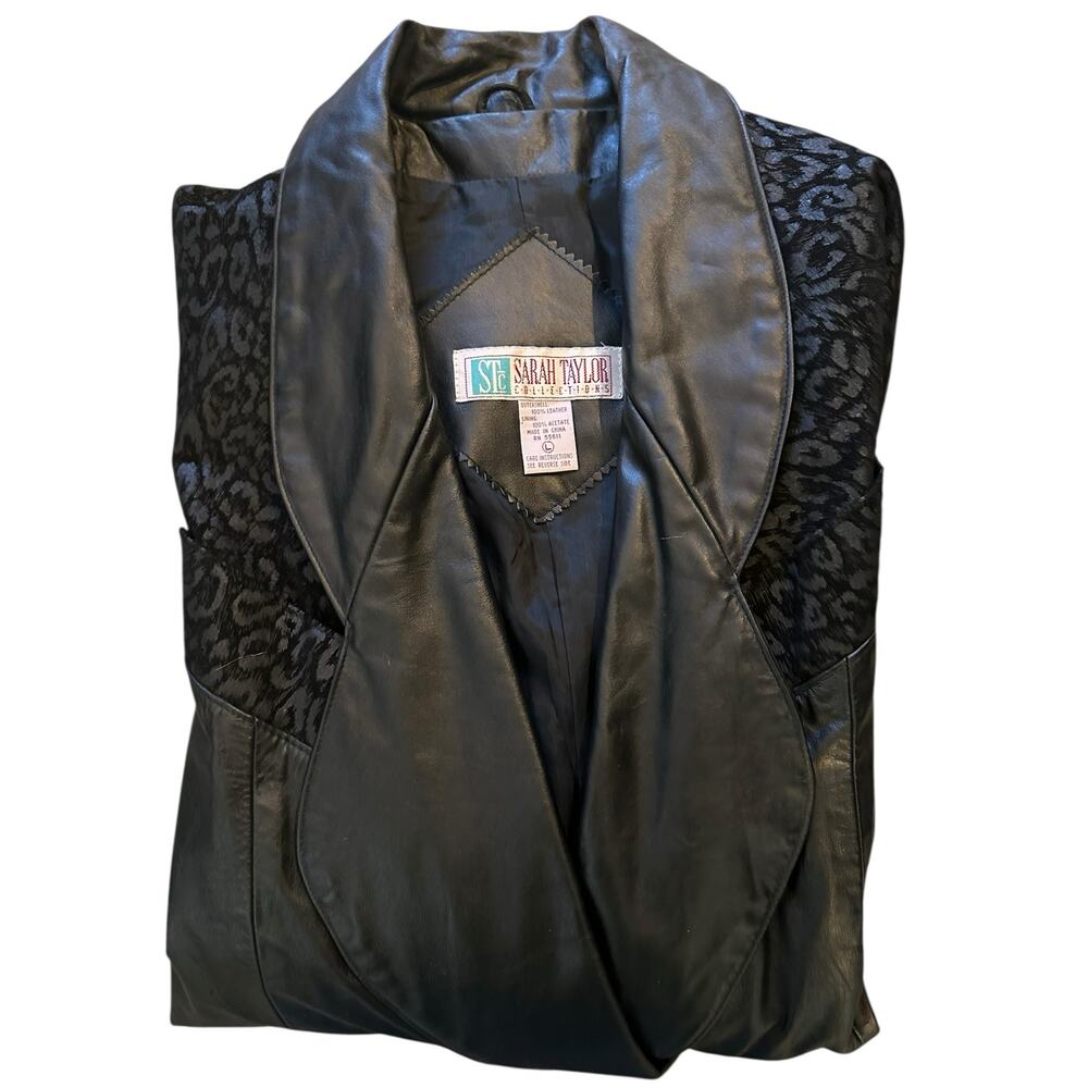 VTG 90’s Sarah Taylor Leather & Leopard Print Long Coat – Size L Goth Grunge - Picture 6 of 10